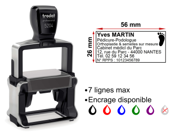 Image Tampon professionnel Pédicure-Podologue 7 lignes/logo