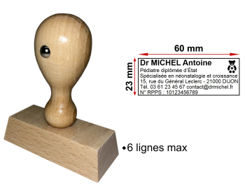 Image Tampon Bois éco Pédiatre 6 lignes/logo