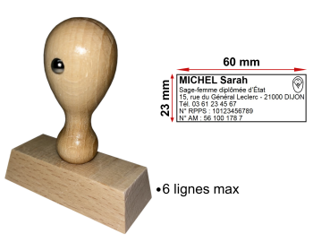 Image Tampon Bois éco Sage-femme 6 lignes/logo