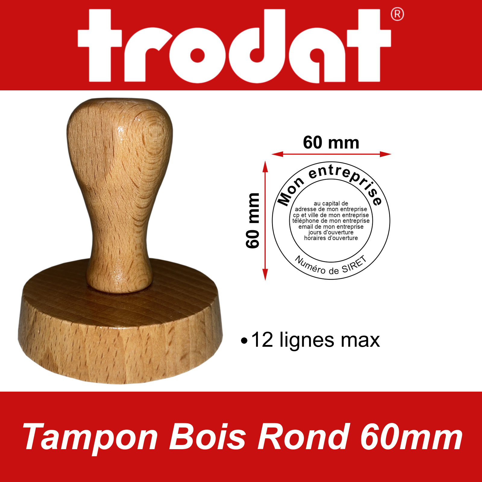 Tampon Bois Rond 60mm | Tampon Personnalisé