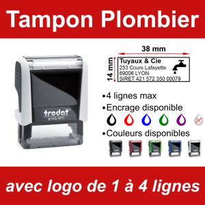 Tampon Plombier/Chauffagiste 4 lignes/logo