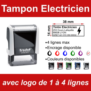 Tampon Electricien 4 lignes/logo