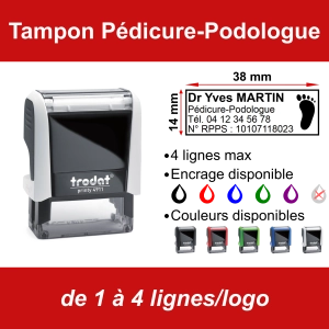 Tampon Pédicure-Podologue 4 lignes/logo