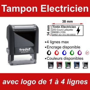 Tampon Electricien 4 lignes/logo