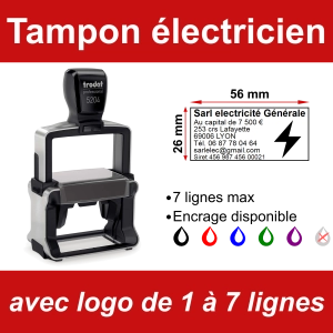 Tampon professionnel Électricien 7 lignes/logo