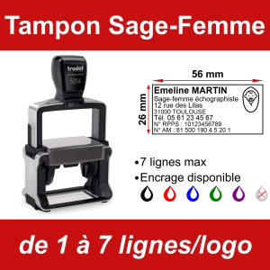 Tampon professionnel Sage-femme 7 lignes/logo