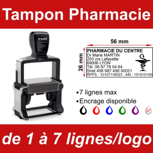 Tampon professionnel Pharmacie 7 lignes/logo