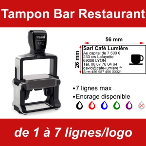 Tampon professionnel Bar Restaurant 7 lignes/logo