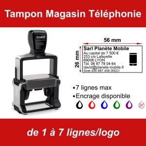 Tampon professionnel Magasin Téléphonie 7 lignes/logo