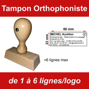 Tampon Bois éco Orthophoniste 6 lignes/logo