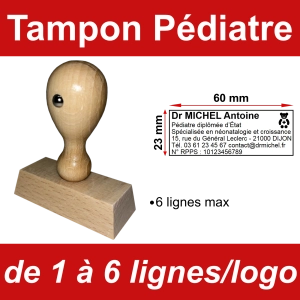 Tampon Bois éco Pédiatre 6 lignes/logo