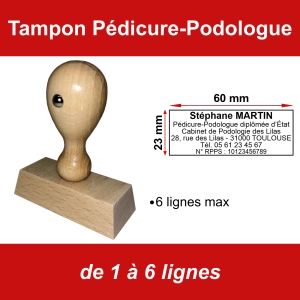 Tampon Bois éco Pédicure-Podologue 6 lignes